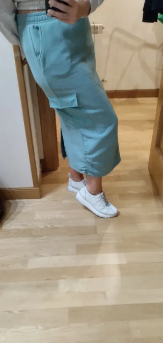 Falda larga color verde azulado