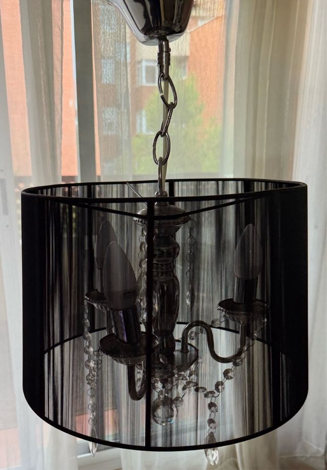 Lámpara colgante vintage tela y cristal