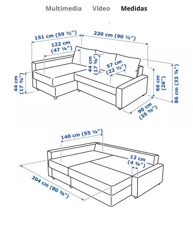 Sofá Cama Gris Chaise Longue Canapé FRIHETEN IKEA