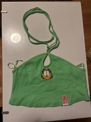 Top halter verde con Garfield talla S