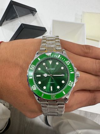 Reloj Gatsby Metálico Plateado Dial Verde