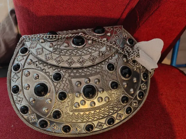 Bolso vintage mujer plateado con pedrería