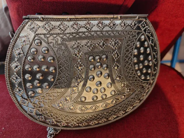 Bolso vintage mujer plateado con pedrería