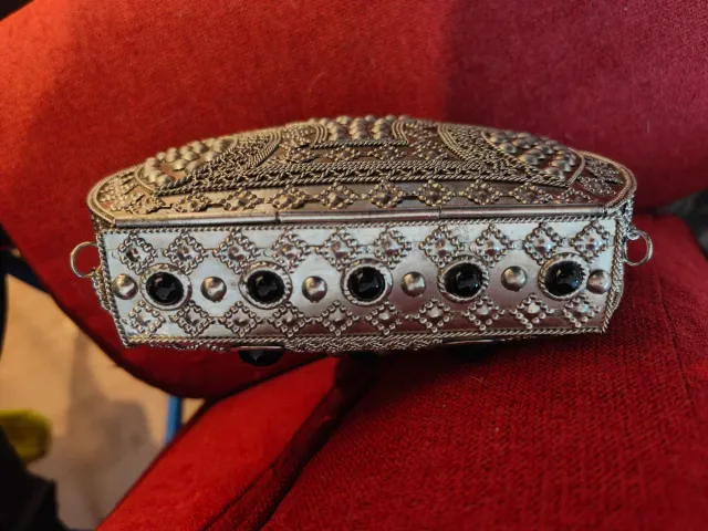 Bolso vintage mujer plateado con pedrería