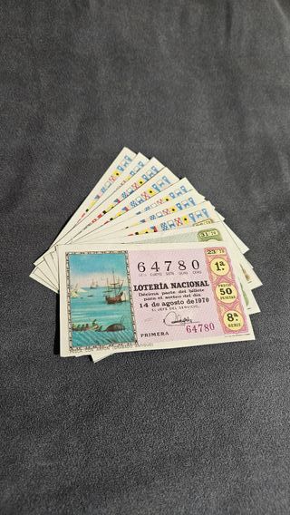 Lote 9 decimos de lotería de 1970