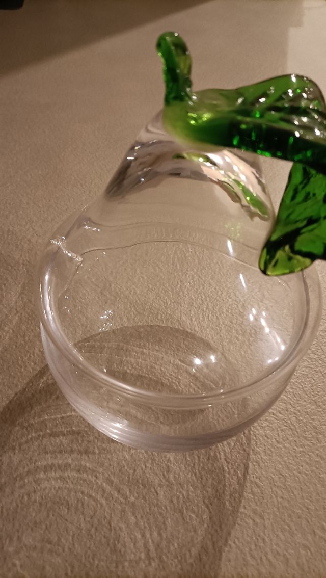 Contenitore vetro con manico foglia verde diametro