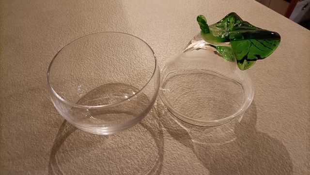 Contenitore vetro con manico foglia verde diametro