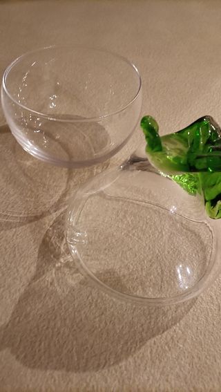 Contenitore vetro con manico foglia verde diametro