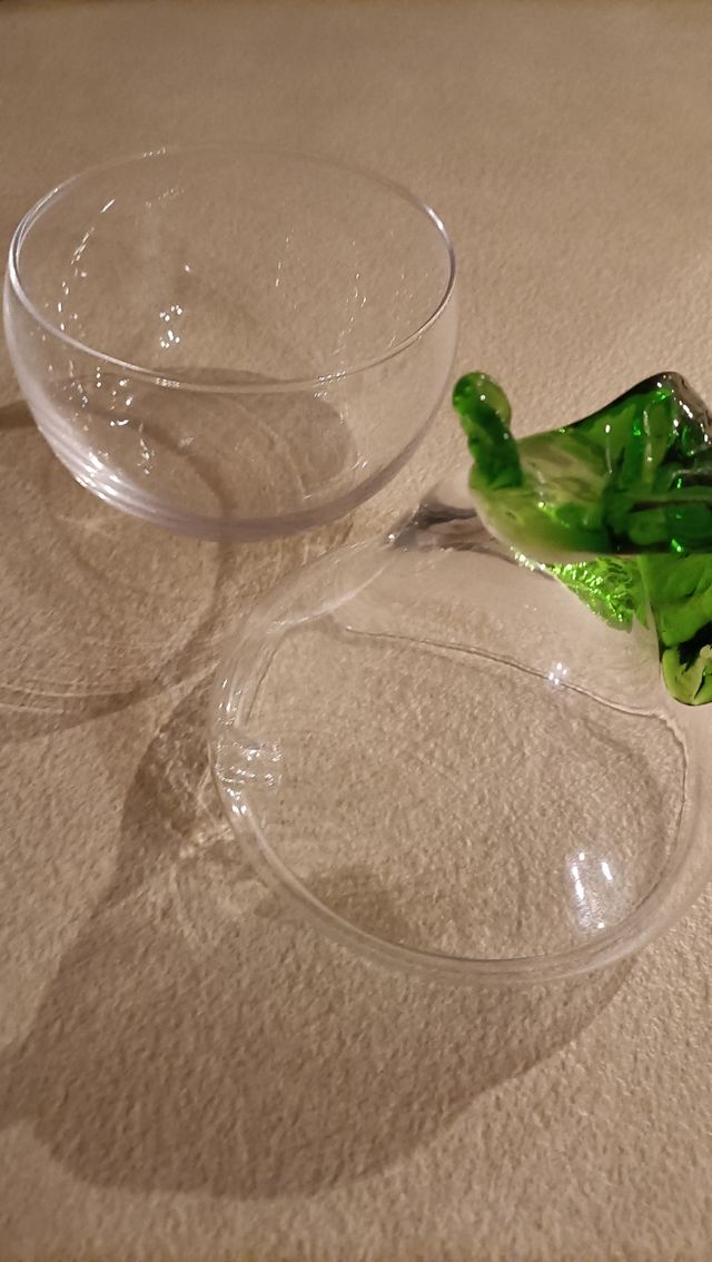 Contenitore vetro con manico foglia verde diametro