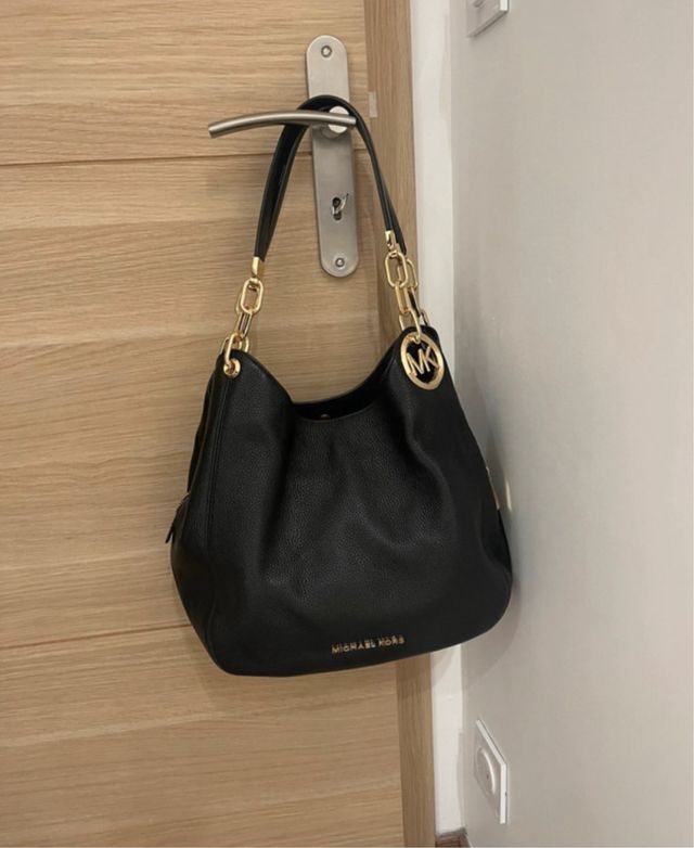 Bolso Piel Michael Kors Negro Dorado Auténtico