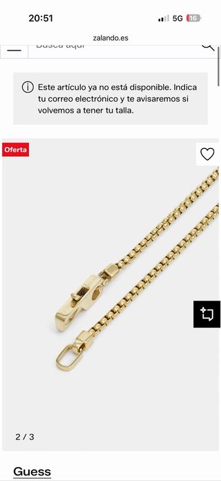 Cadena Guess dorada para hombre