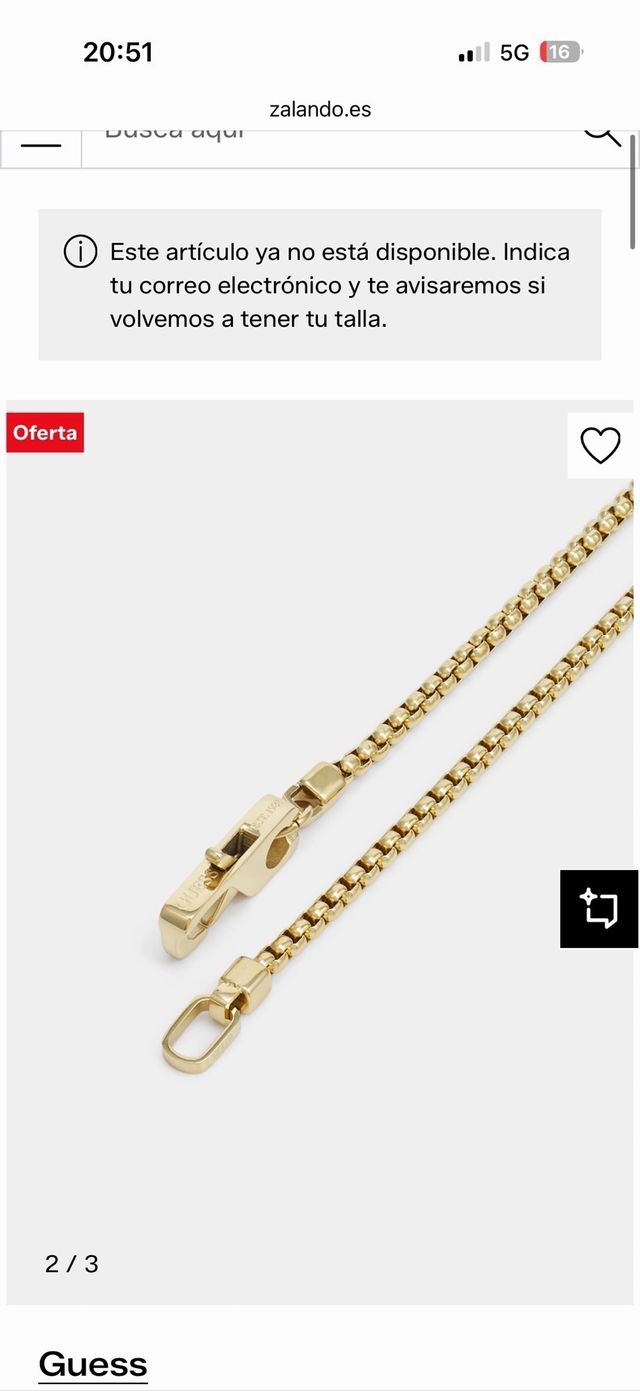 Cadena Guess dorada para hombre