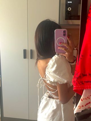 Vestido Zara blanco espalda cruzada T.S