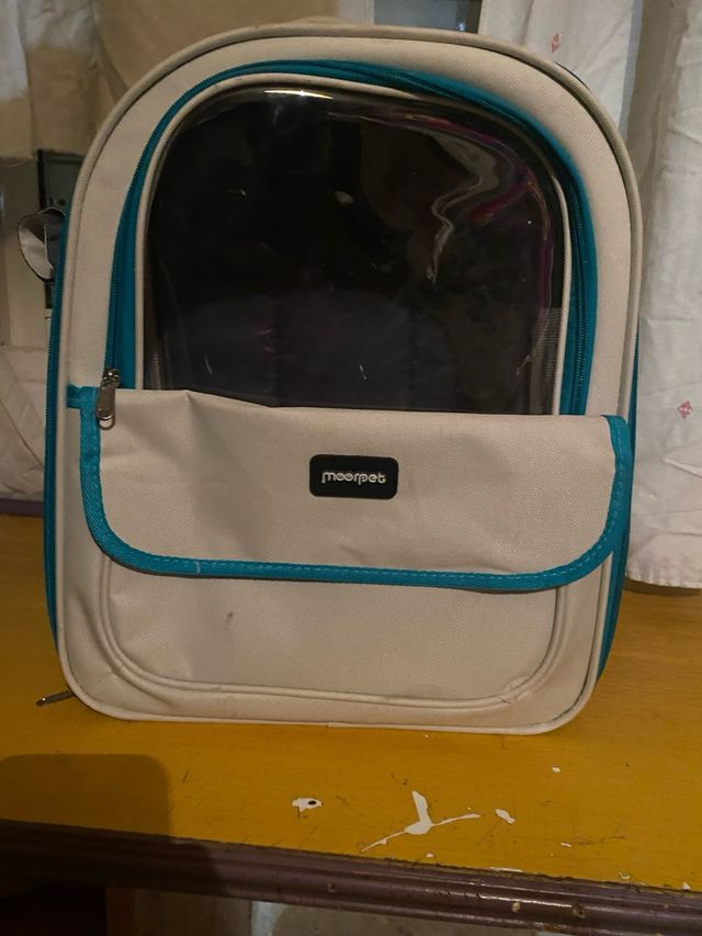 Transportín para mascotas beige y turquesa