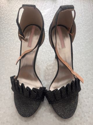 Sandalo donna nero glitter oro