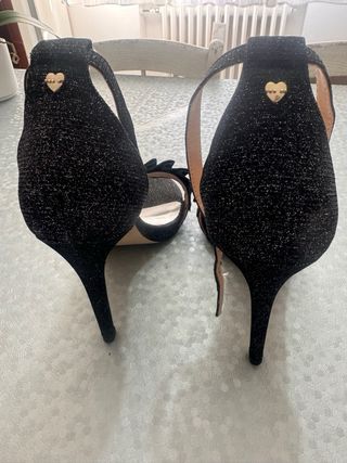 Sandalo donna nero glitter oro