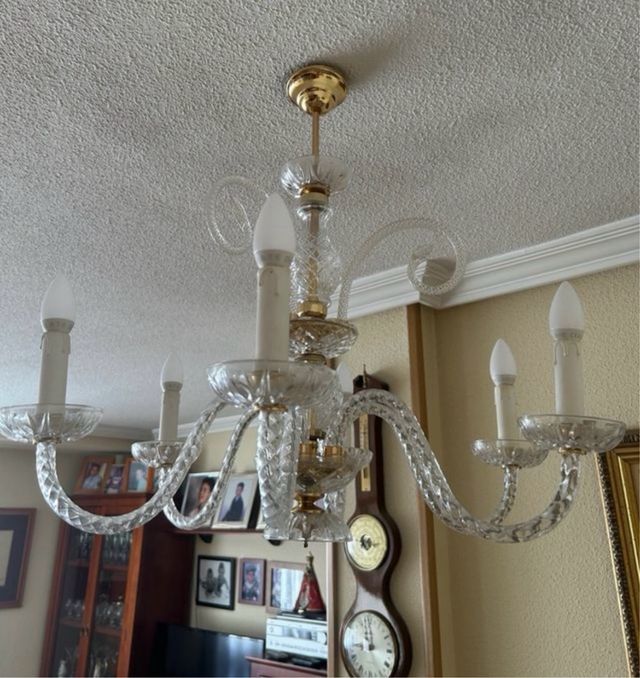 2 Lámpara de araña cristal y metal