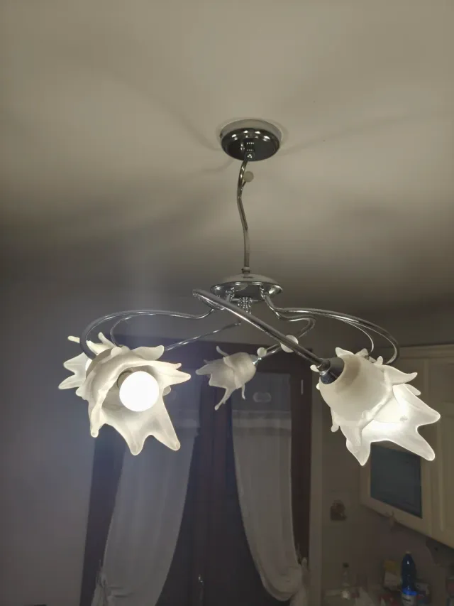 Lampadario acciaio con fiori in vetro