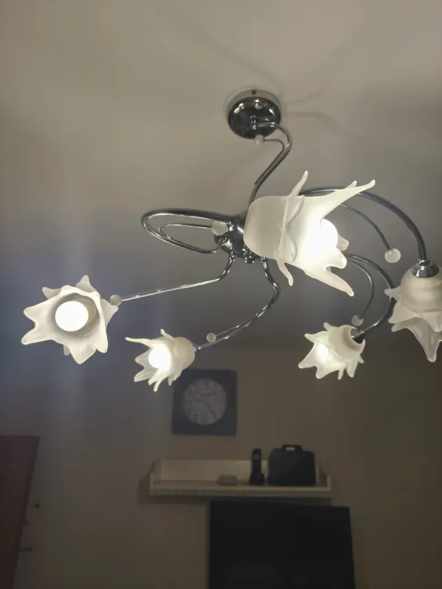 Lampadario acciaio con fiori in vetro