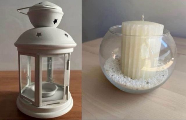 Farolillo y cuenco con vela