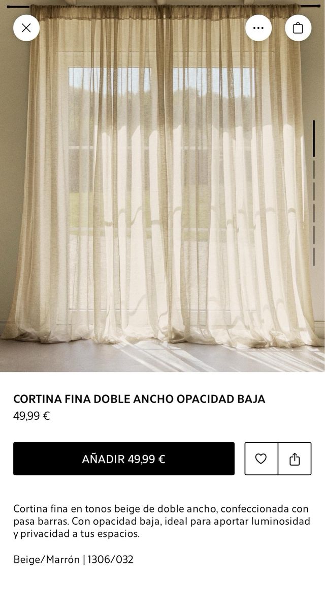 Tenda doppia larga beige Zara Home