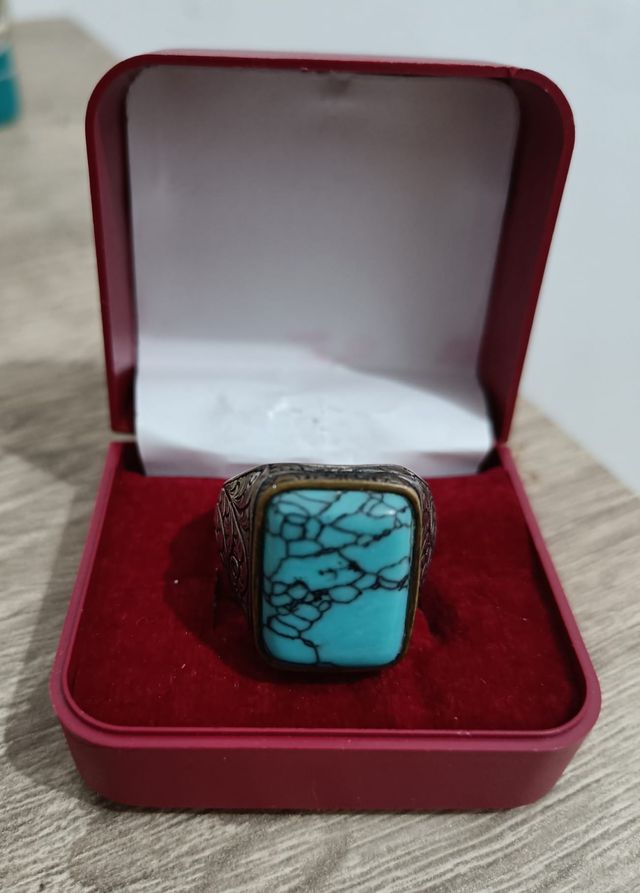 Anillo Turco de Plata con Turquesa. Talla Grande