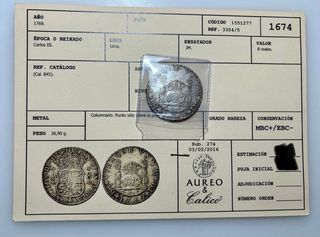 8 Reales Columnario. Carlos III. 1769. Lima.