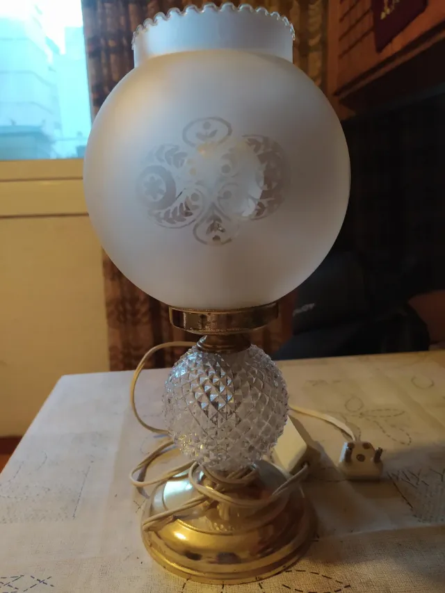 Lámpara Vintage Estilo Quinqué Cristal y Metal