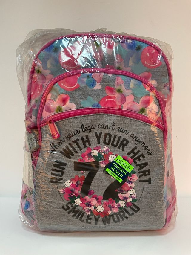 Mochila Smiley World con flores y caritas