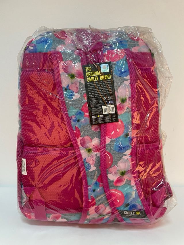 Mochila Smiley World con flores y caritas