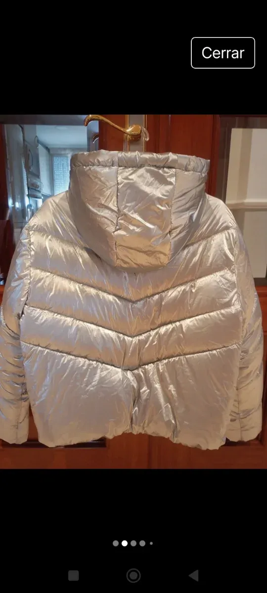 Cazadora plateada acolchada capucha