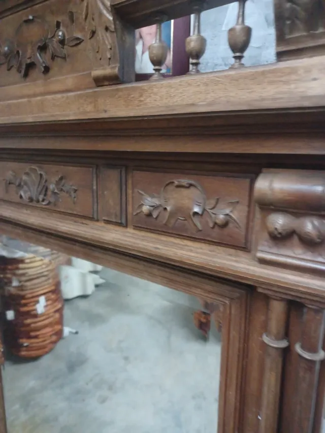 Espejo de pie antiguo madera tallada