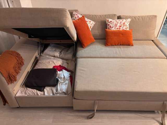 Sofá cama chaiselongue beige