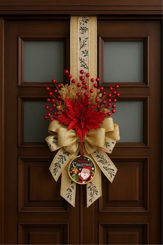 Ghirlanda Natalizia Oro Rosso Tessuto Legno.