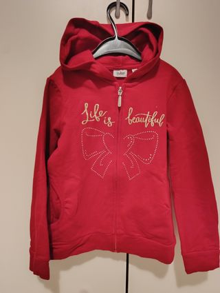 Felpa bambina rossa con scritte dorate