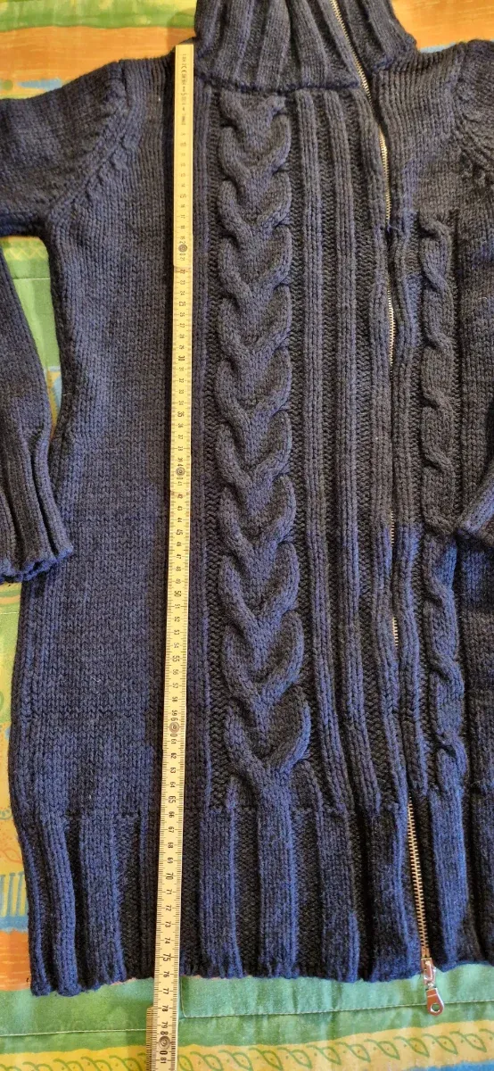 Cardigan donna con zip Tg M con lana e alpaca, blu