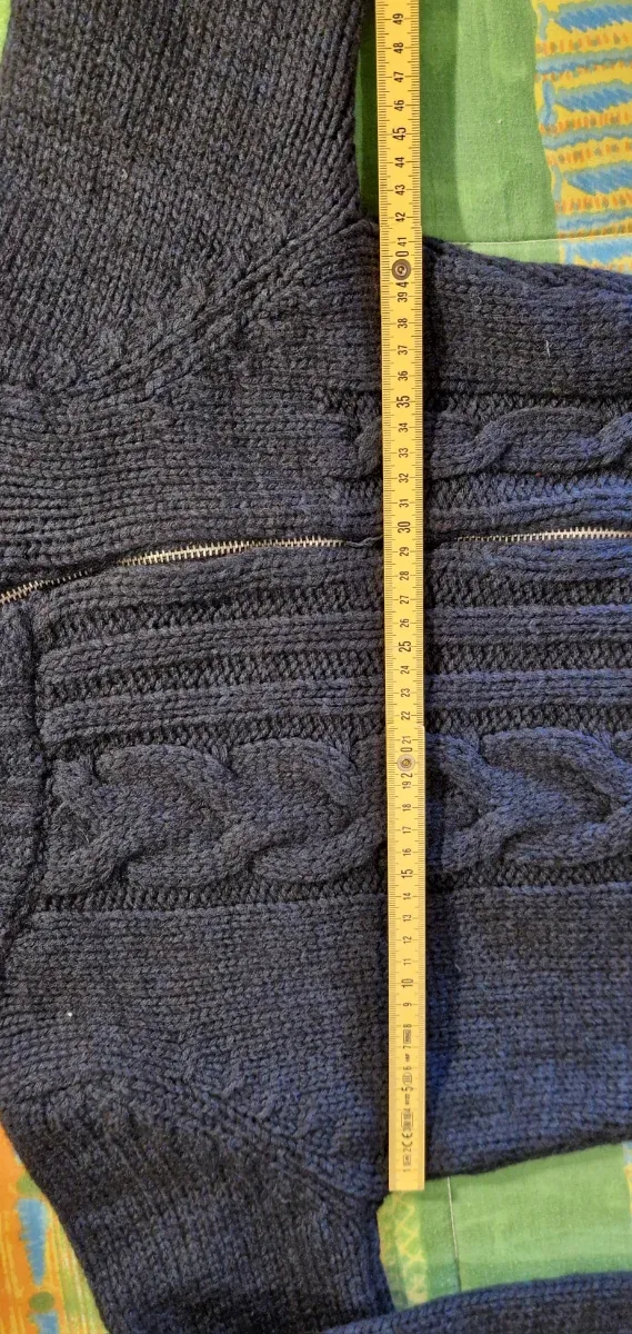 Cardigan donna con zip Tg M con lana e alpaca, blu