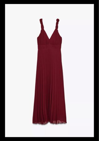Vestido midi plisado Zara burdeos