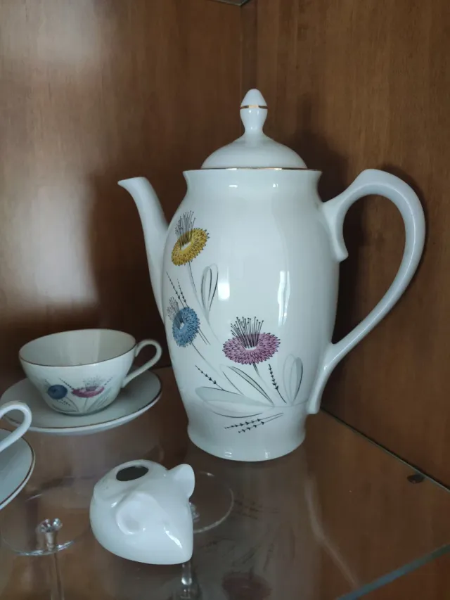 Juego de café porcelana flores multicolor