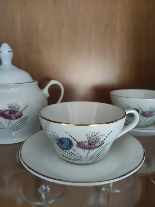 Juego de café porcelana flores multicolor