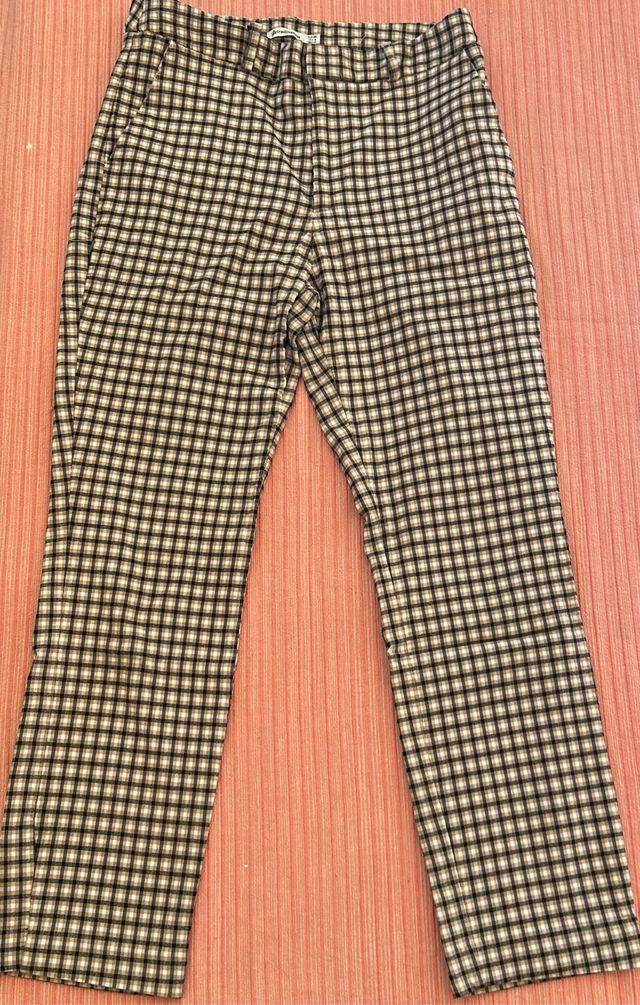 Pantalones de cuadros vichy beige y negro