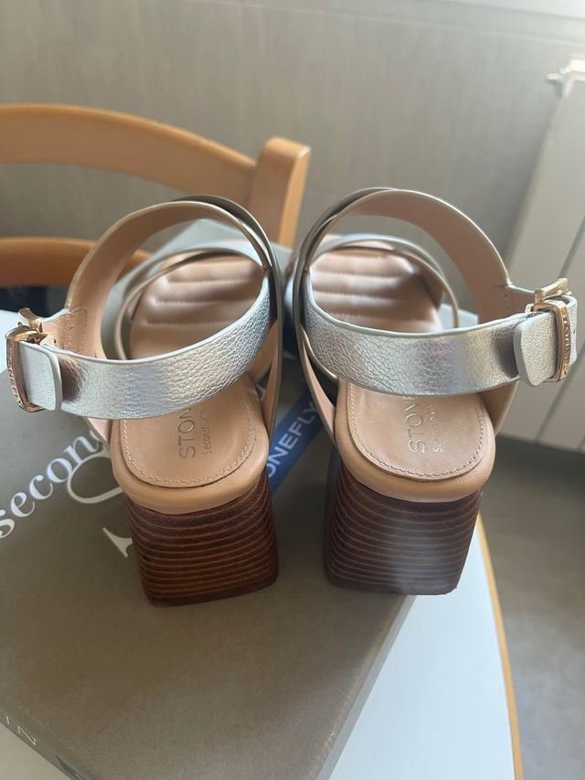 Sandalias Stonefly tacón oro/plata