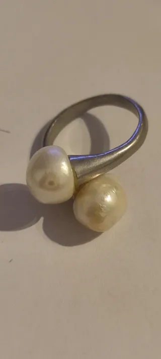 Anillo Plata 2 Perlas Ajustable