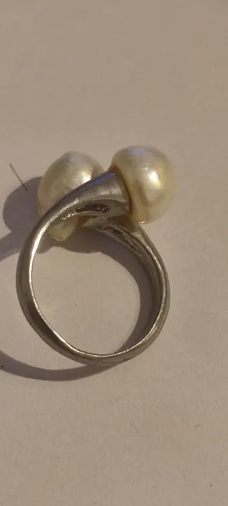 Anillo Plata 2 Perlas Ajustable