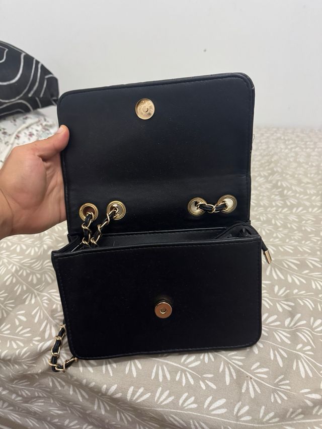 Bolso Negro Mujer Cadena Dorada