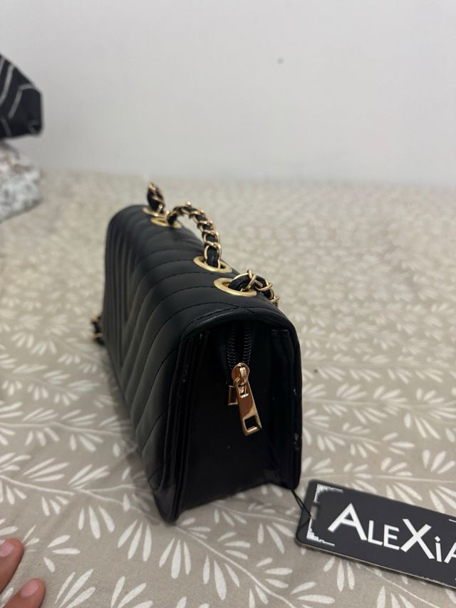 Bolso Negro Mujer Cadena Dorada