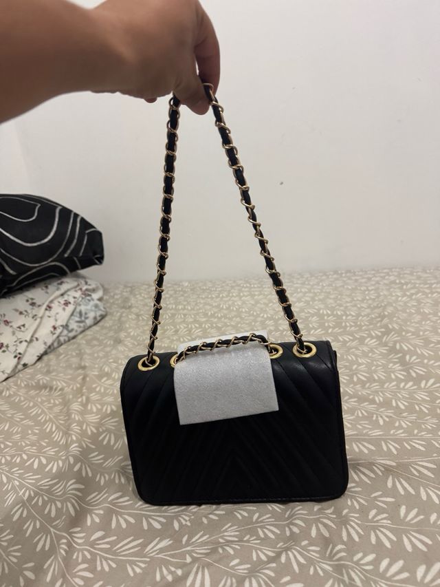 Bolso Negro Mujer Cadena Dorada
