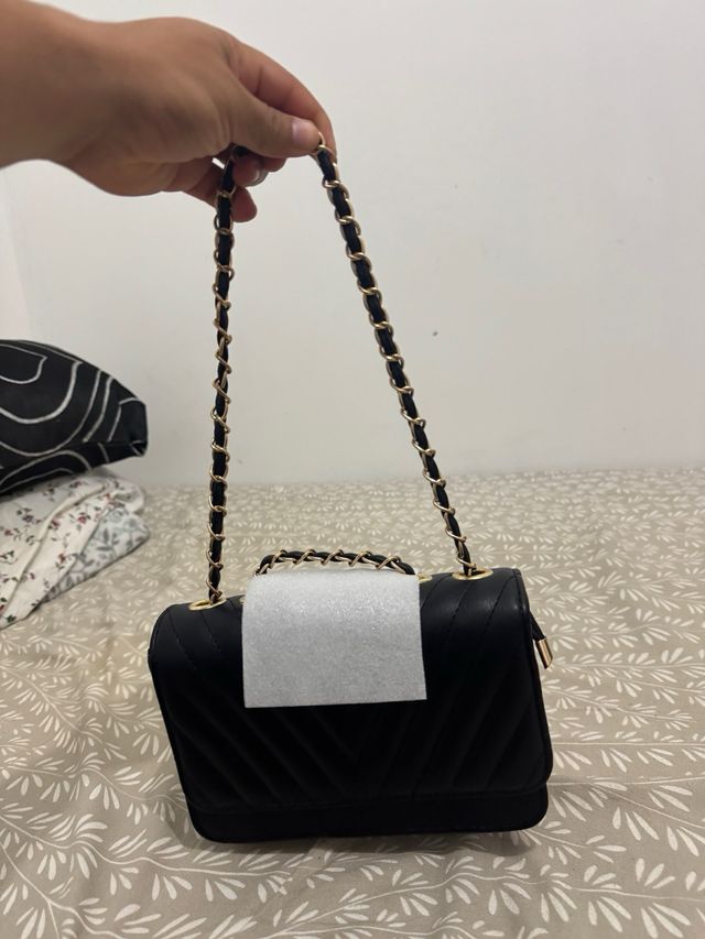 Bolso Negro Mujer Cadena Dorada