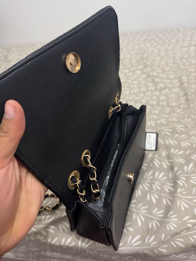 Bolso Negro Mujer Cadena Dorada