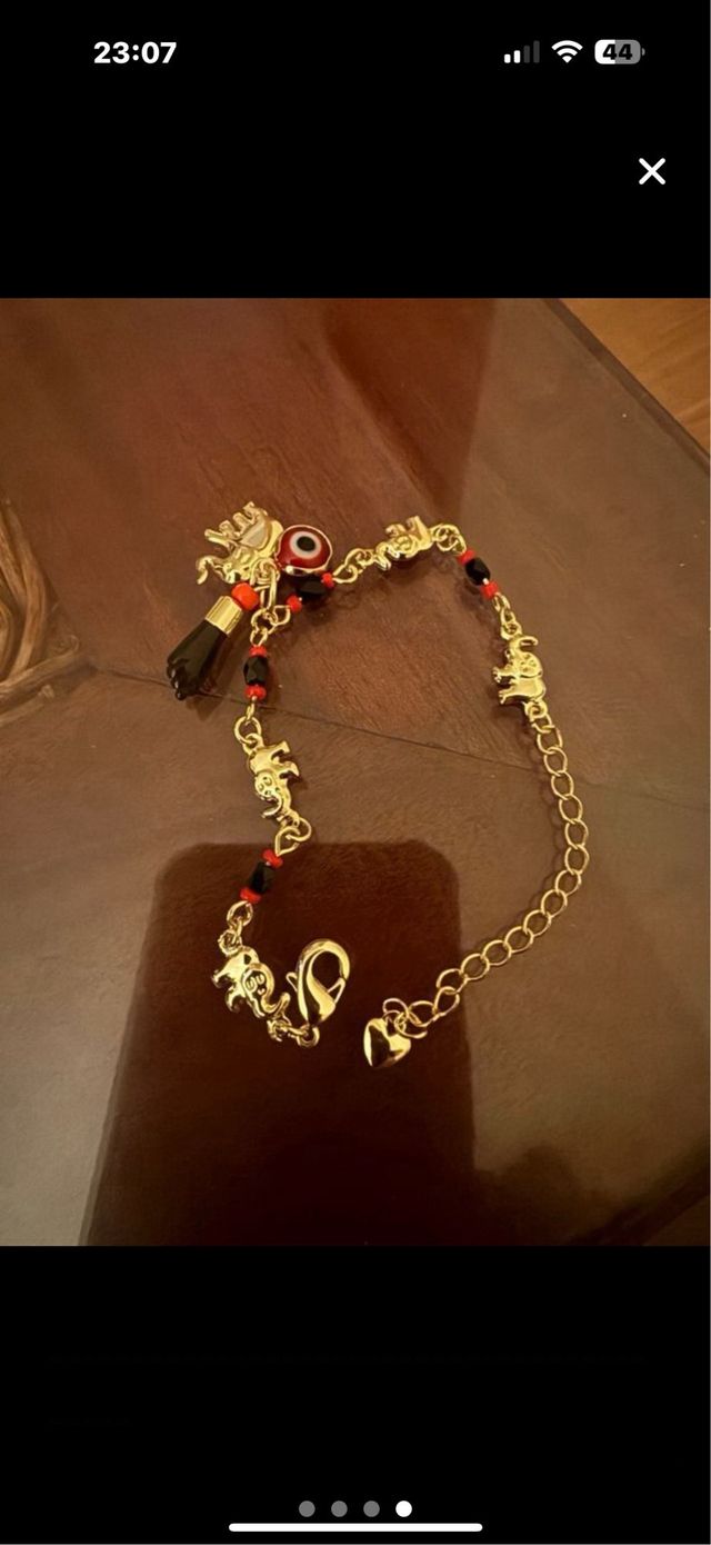 Pulsera Oro Laminado 14k Elefantes Ojo Turco
